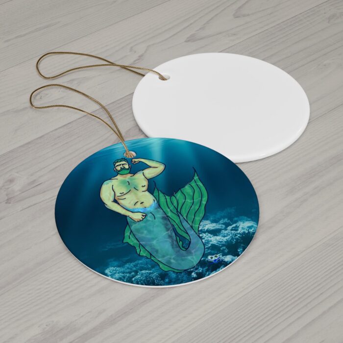Ceramic Ornament - MerCub Green Merman - Image 2