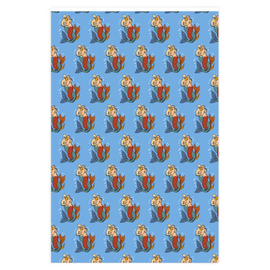 Wrapping Paper - Mermen on Light Blue
