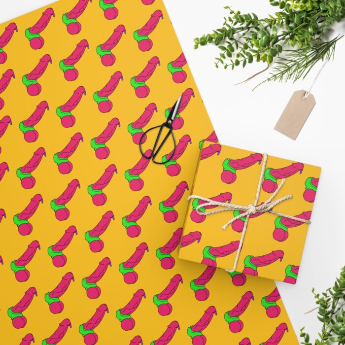 Wrapping Paper - Pop Art Cock and Ball Stretcher on yellow - Image 2
