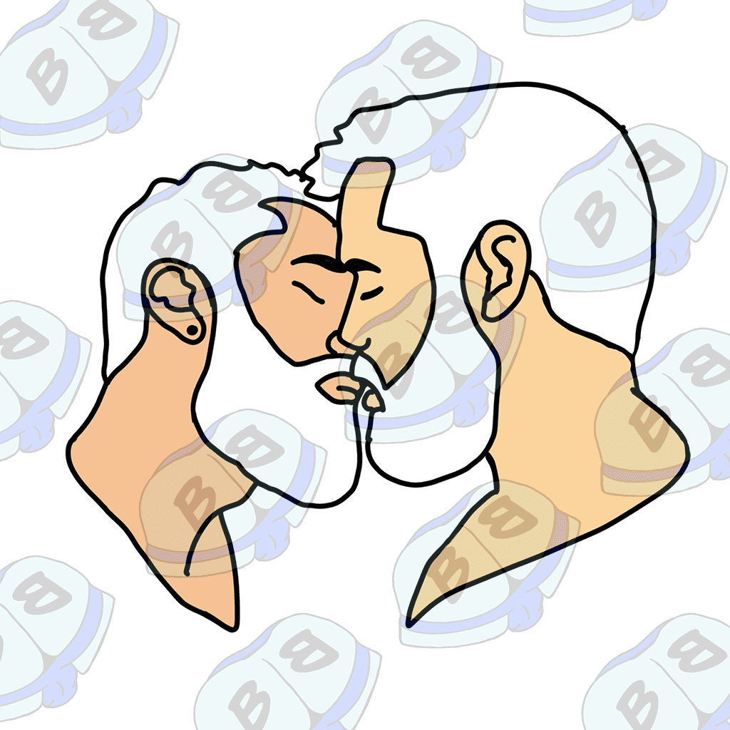 Describing subject of a drawing: The romance of a simple passionate kiss!
