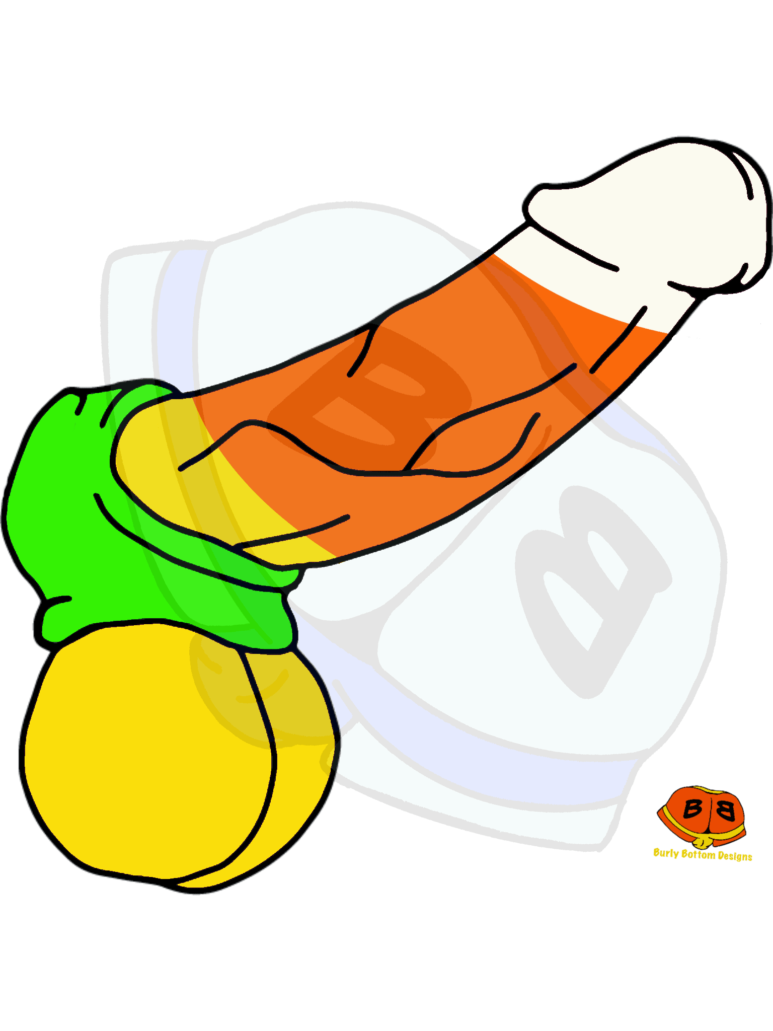 Describing subject of a drawing: The Candy Corn is a divisive candy but we can all agree that a giant cock is a treat everyone can enjoy.