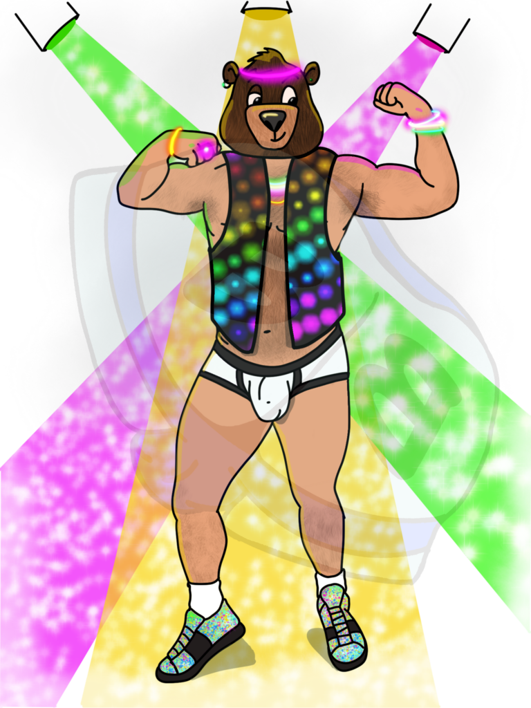 Describing subject of a drawing: I can hear the "uuntzz uuntzz uuntzz" of the base as the club vibrates and the boys bust out the giant bear heads.....that's a thing right?  For tonight it's a thing.