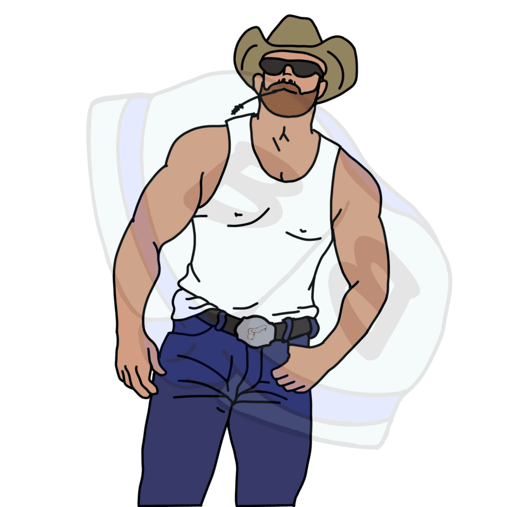 Describing subject of a drawing: Just a classic cowboy