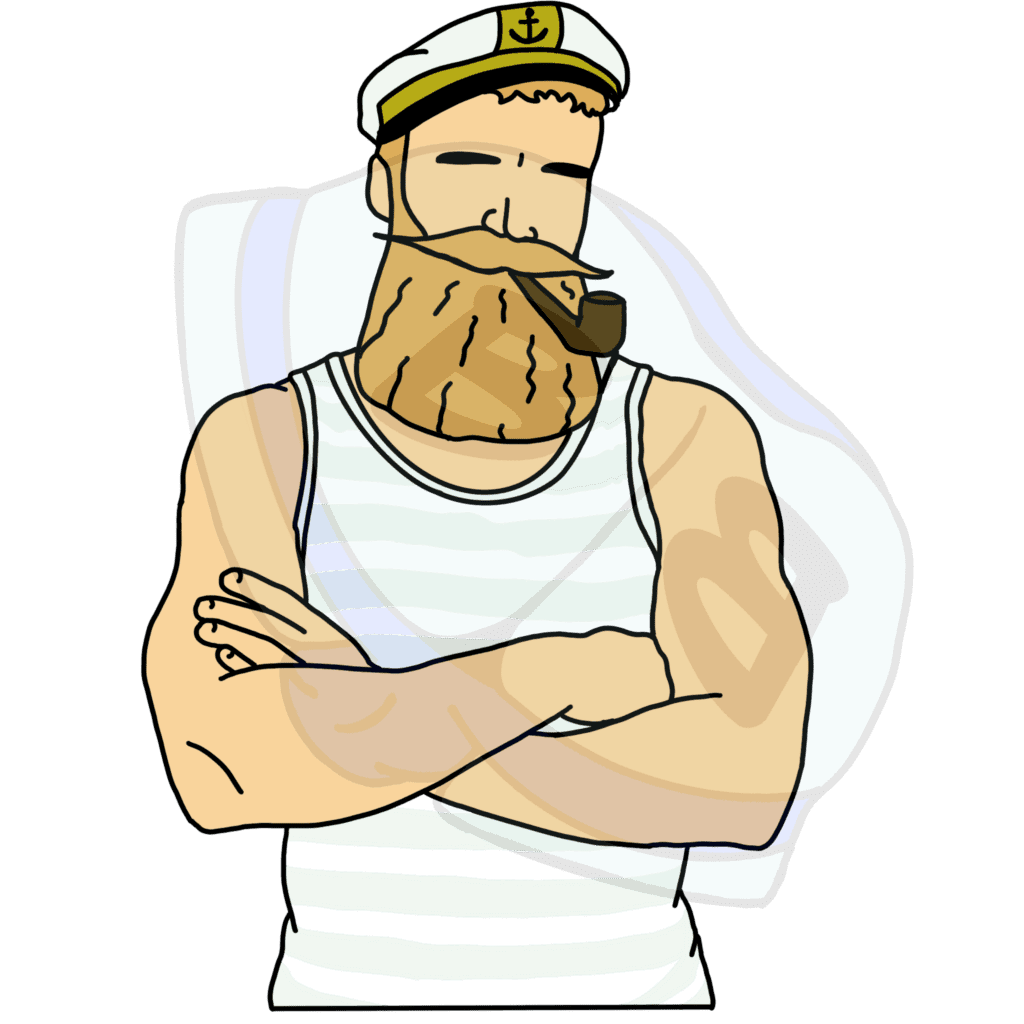 Describing subject of a drawing: Nothing makes me feel safer than having my Cruise Daddy on board!
