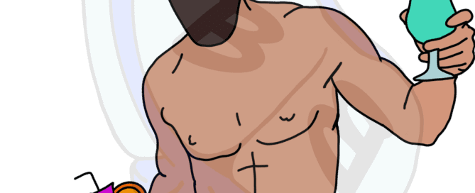 Describing subject of a drawing: Who's ready for a cocktail?  Talk about double fisting