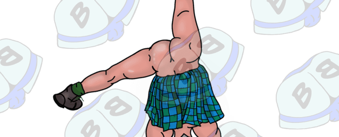 Describing subject of a drawing: It's only a kilt if it is worn "authentically" (nothing underneath)  otherwise