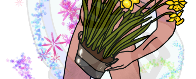Describing subject of a drawing: This daddy loves to garden!  This was an entry into the first Get Bottom'd contest and honestly