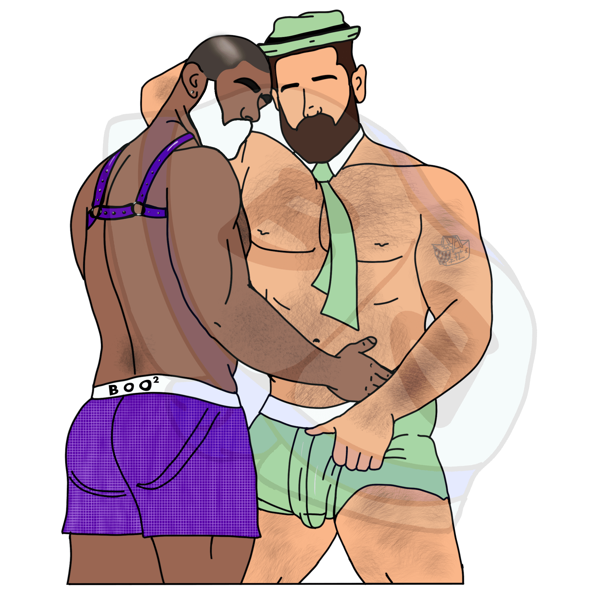 Describing subject of a drawing: Hey Boo Boo!  I've got something in my basket for you!