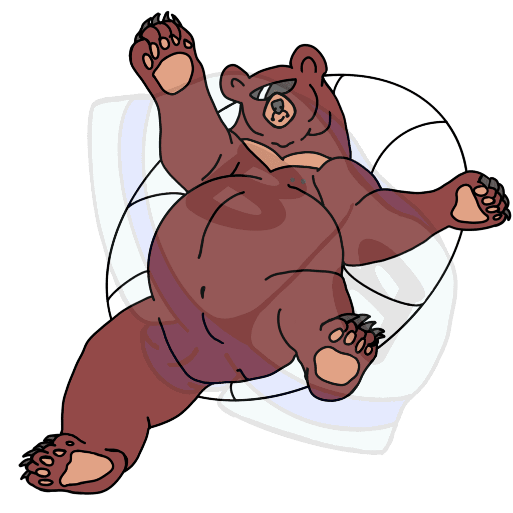 Describing subject of a drawing: Bear Tubing is a thing!  we've done it!