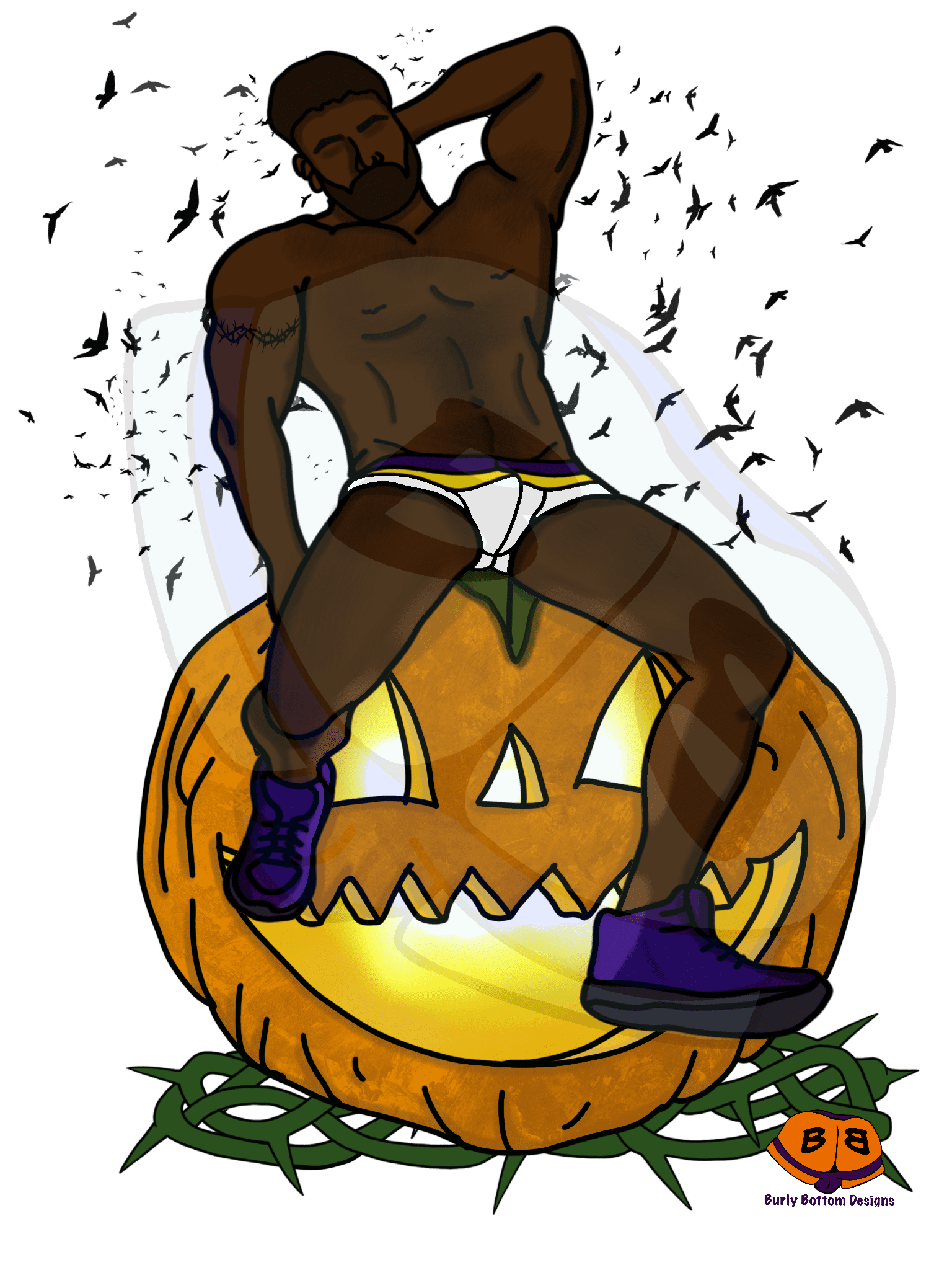 Describing subject of a drawing: Halloween if my favorite holiday!  Is this the great pumpkin that has been foretold?