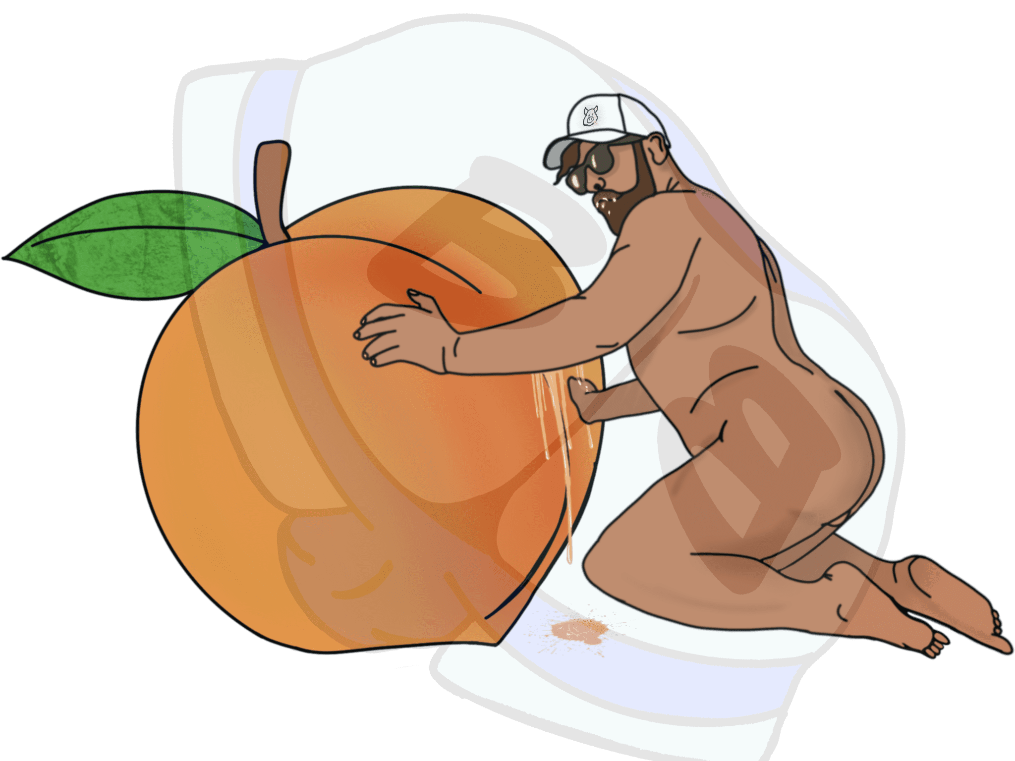 Describing subject of a drawing: A good peach is firm