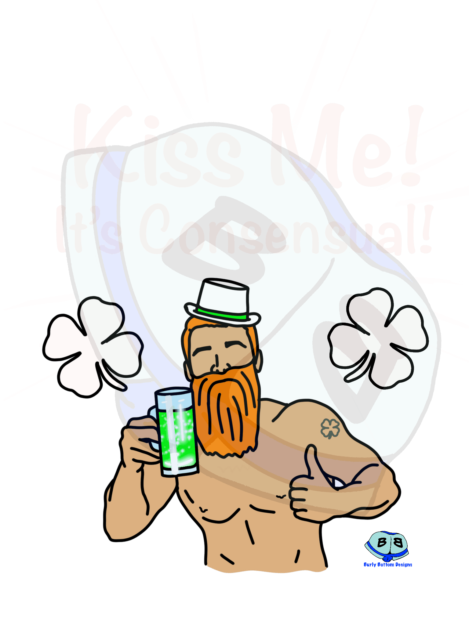 Describing subject of a drawing: Blanket Consent is given when you sport thus designs on St Patrick's Day