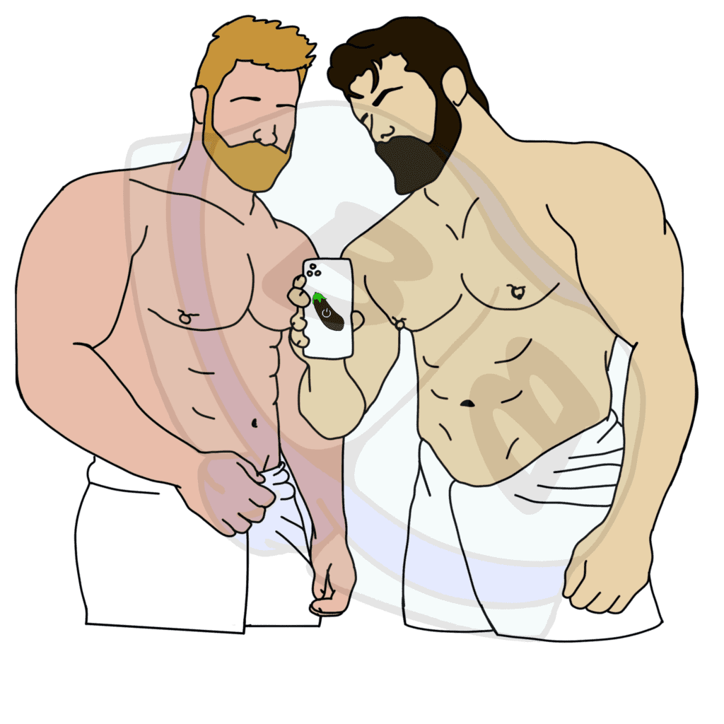 Describing subject of a drawing: Two friends
