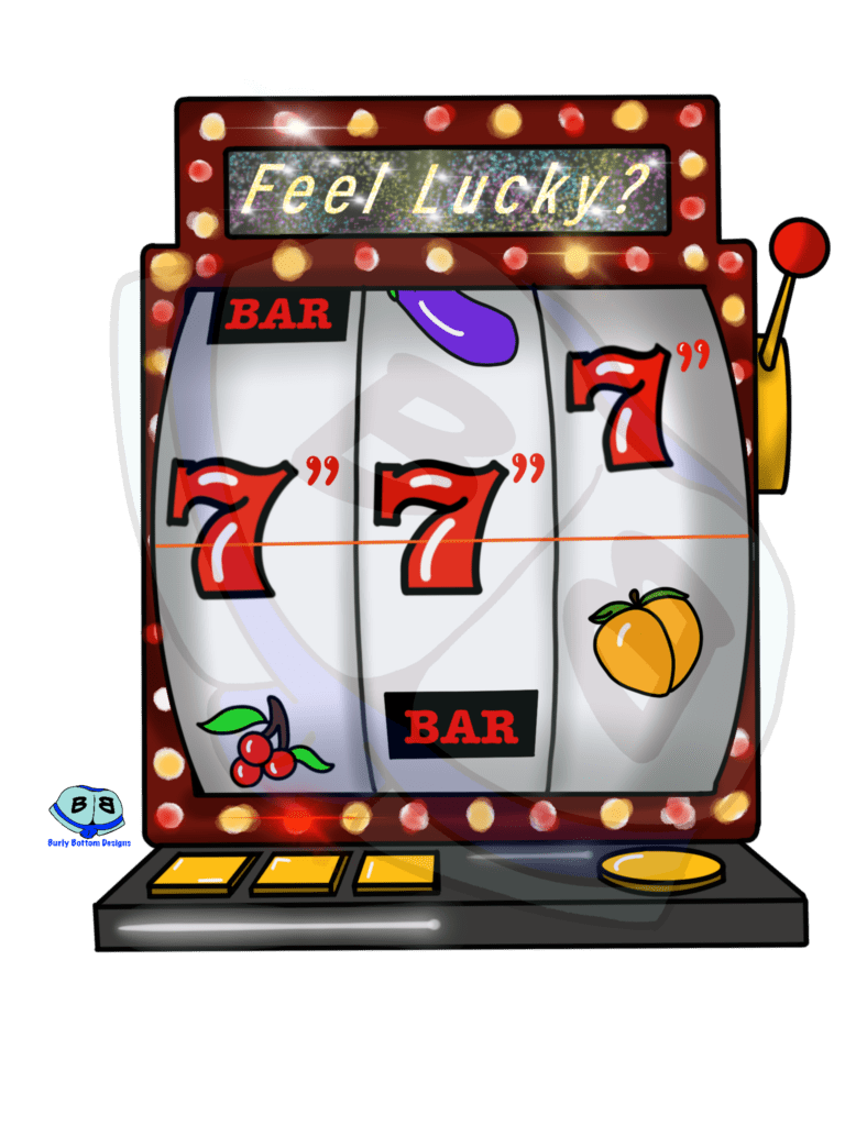 Describing subject of a drawing: Getting all 7's is considered very lucky.  Imagine having three bears walk in sporting 7" thick inches each!  That sounds even luckier to me!