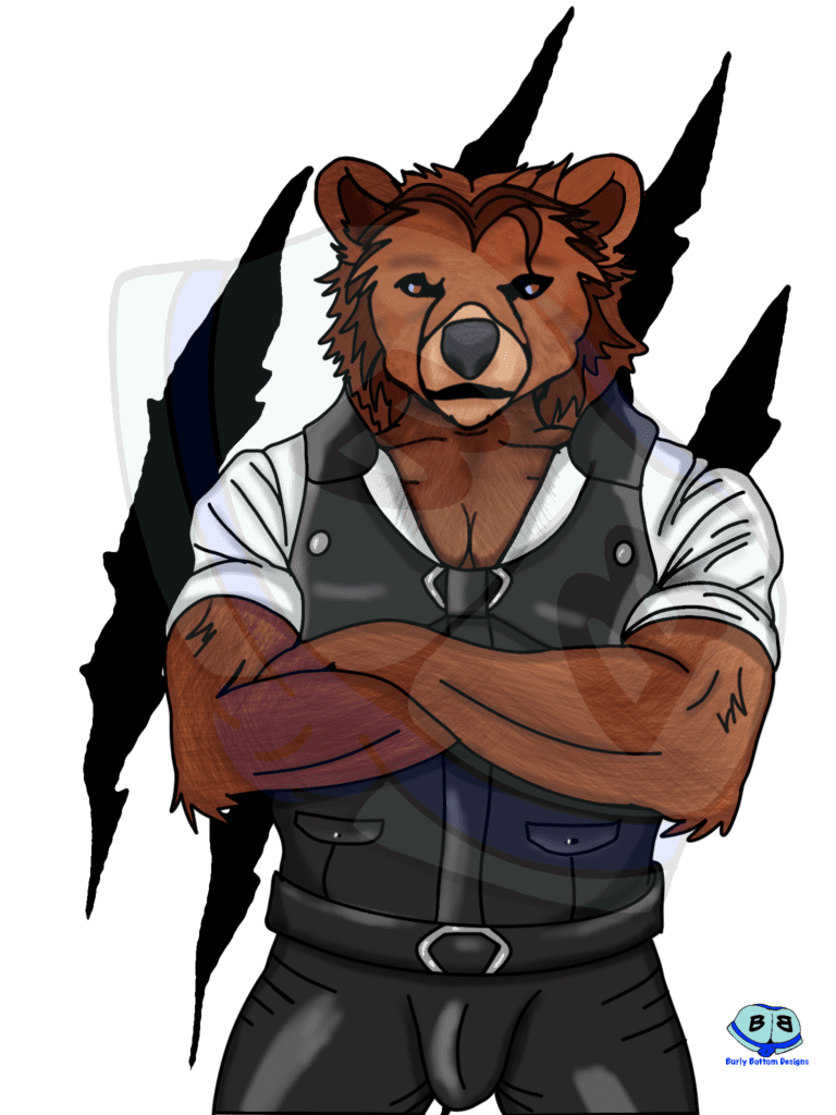 Describing subject of a drawing: That's Mr Bear to you.