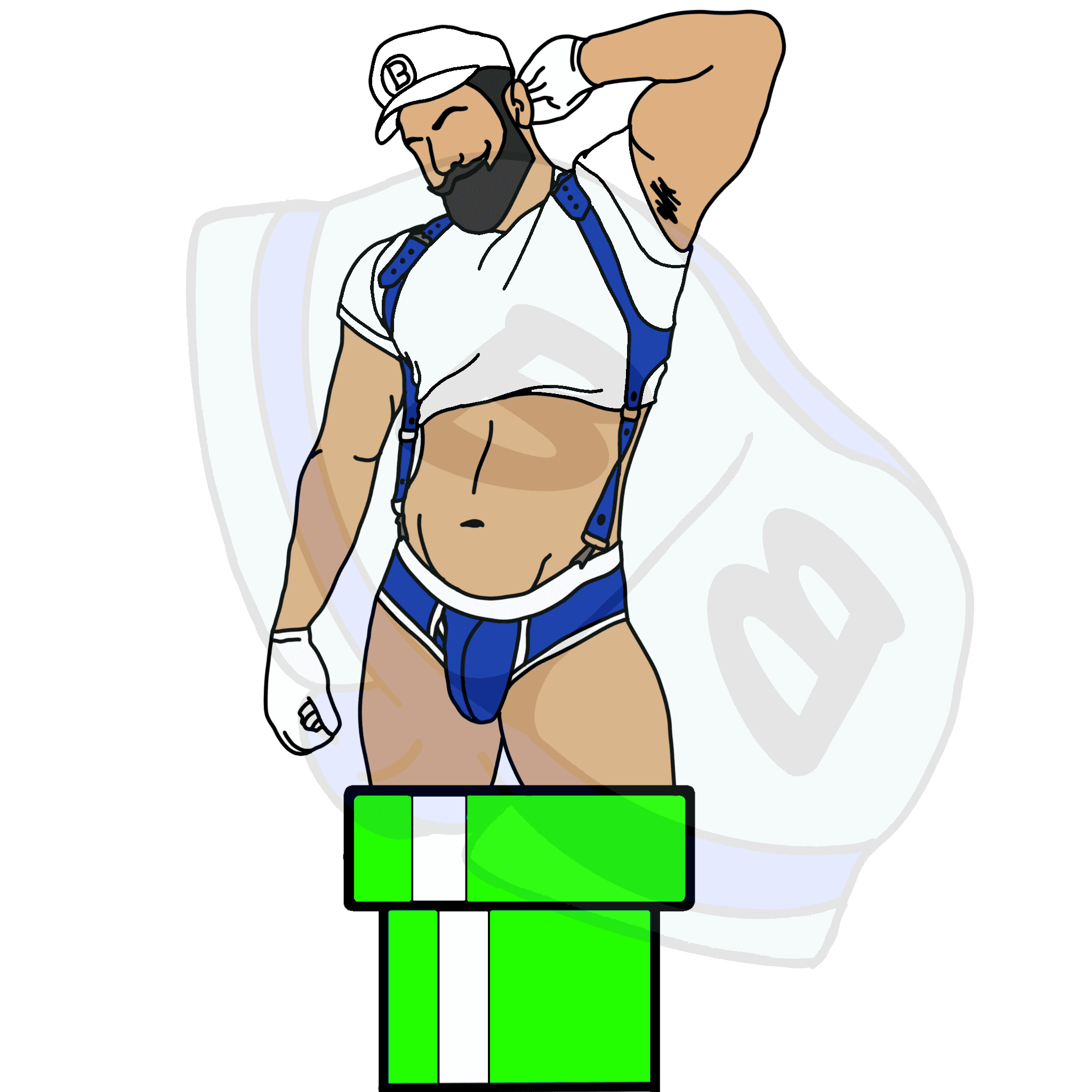 Describing subject of a drawing: A good top really knows how to handle his pipe!  Inspired by the famous plumber brothers