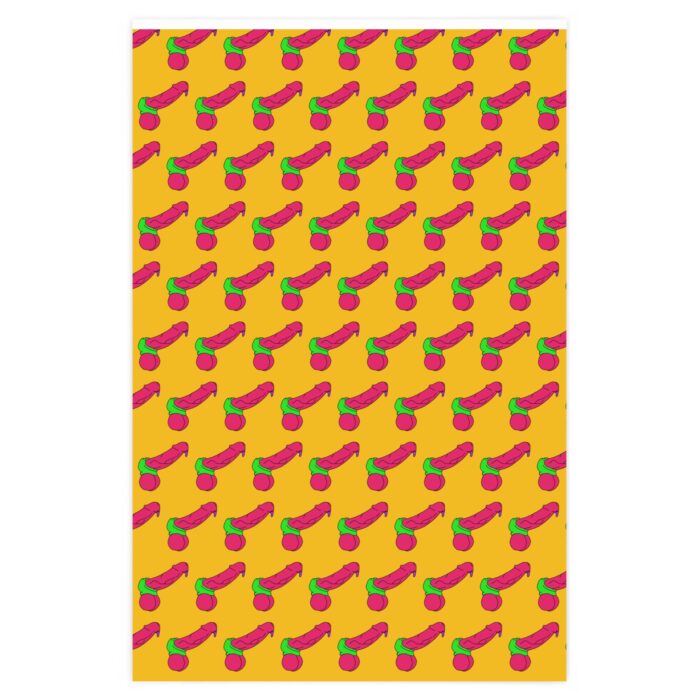 Wrapping Paper - Pop Art Cock and Ball Stretcher on yellow