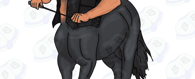 Describing subject of a drawing: I wonder if that means he's hung like a horse?