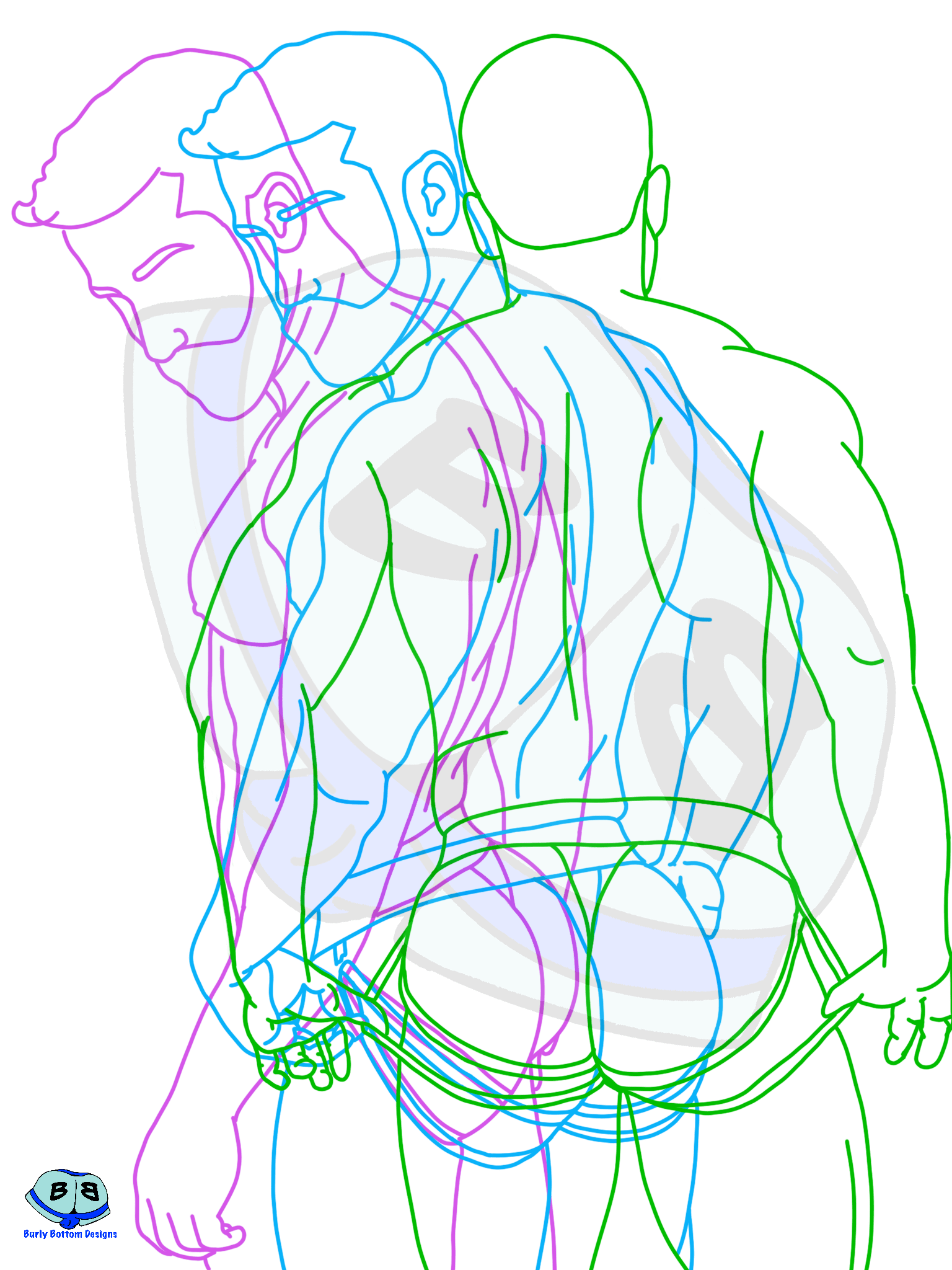 Describing subject of a drawing: Solid lines for a solid man.  And he looks great at any angle