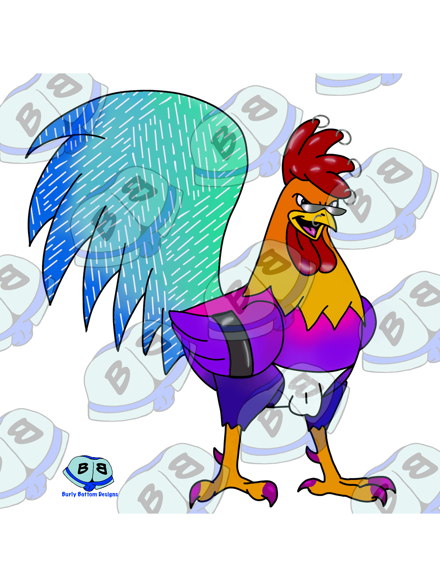 Describing subject of a drawing: That is one big beautiful cock!