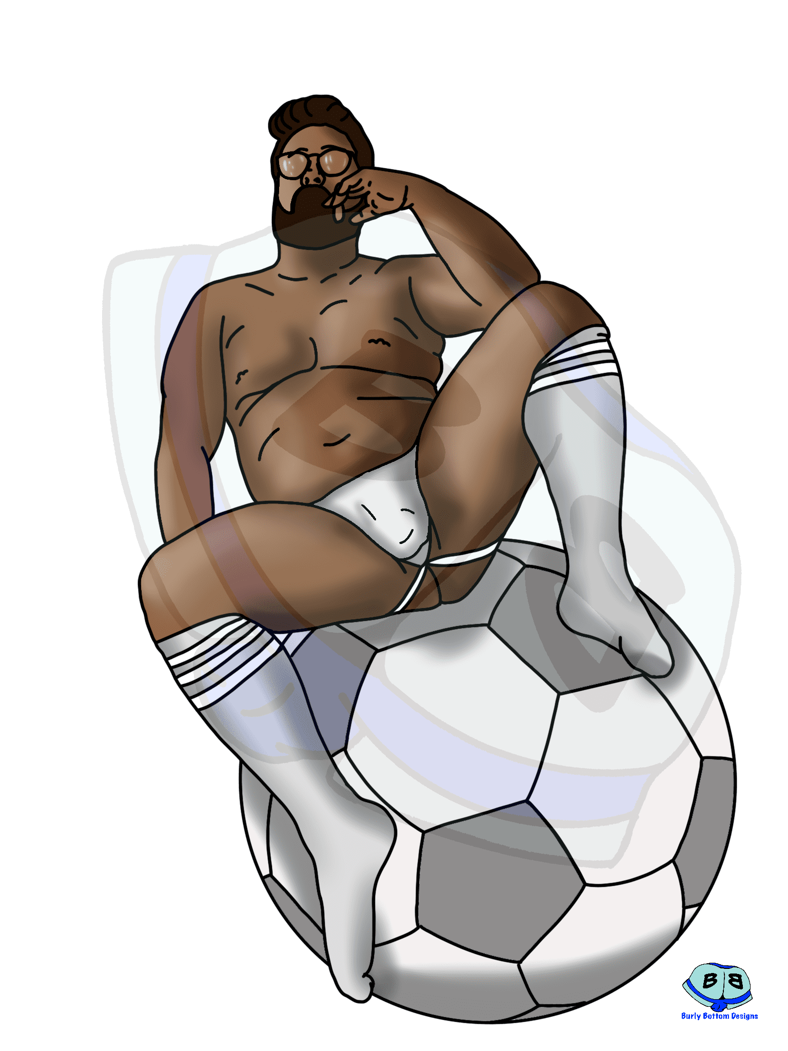 Describing subject of a drawing: The universal sport that brings the world together!  And we always enjoy when men play with their balls.