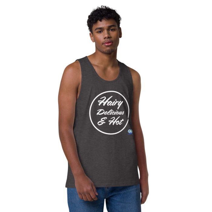 Men’s premium tank top - Hairy, Delicious, and Hot - Image 18