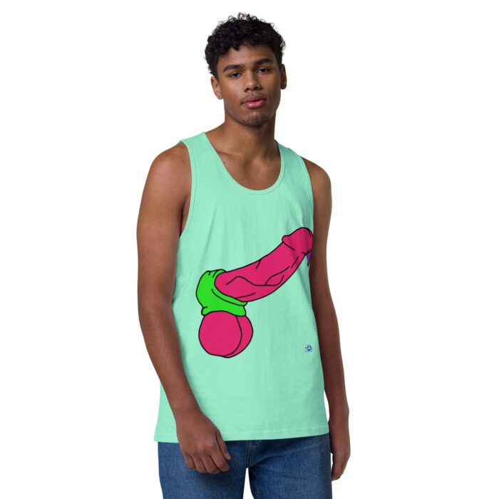 Men’s premium tank top - Pop Art Cock and Ball Scratcher - Image 45