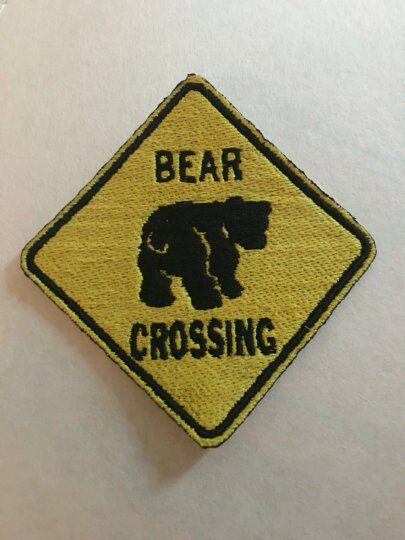 Iron On Patch - Bear Crossing Street Sign