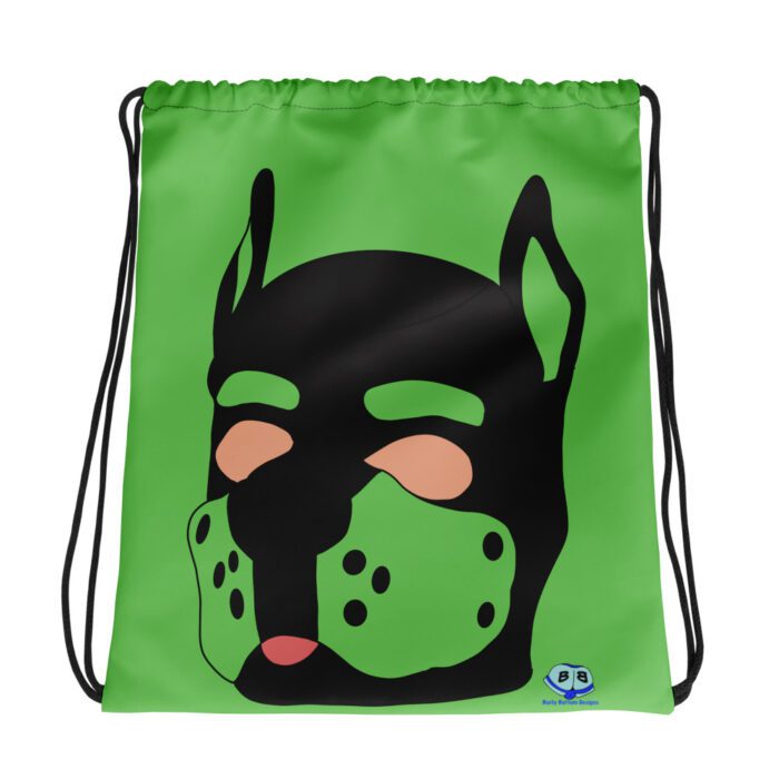 Drawstring bag - 2 Sided Print - Pup Mask (Green)